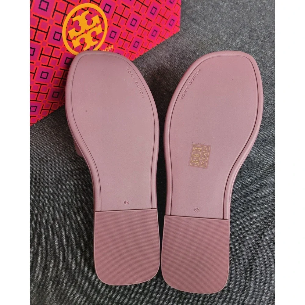 Tory Burch Double T Sport Slide Cipria Size 6.5 Leather Dusty Purple New In Box